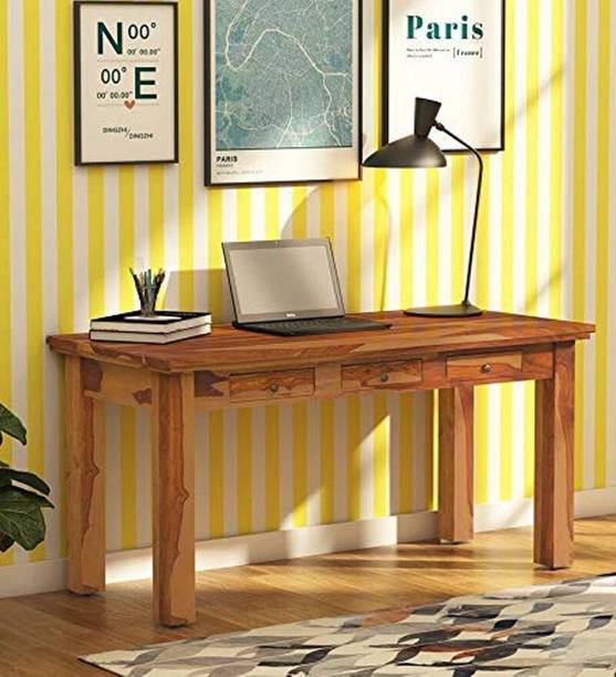 JMKSELLERS Wooden Writing Study Desk Table for Students | 3 Drawers Storage Solid Wood Office Table