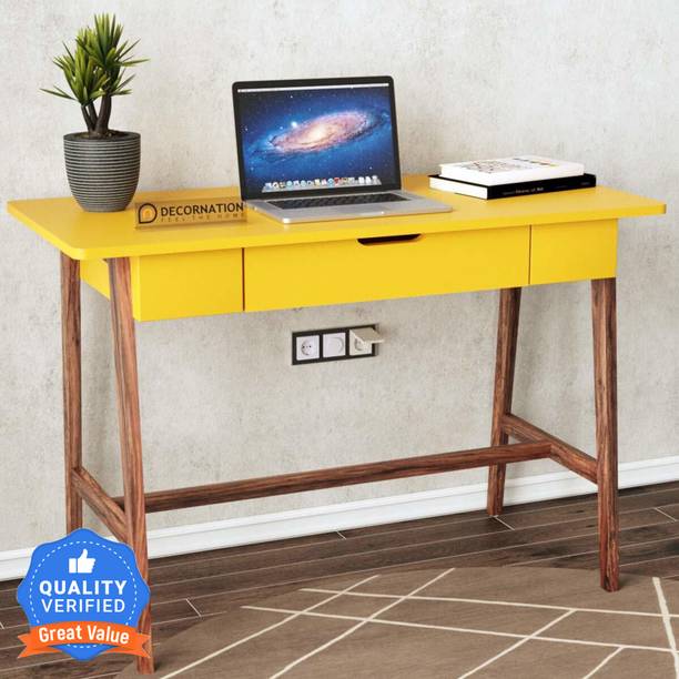 DecorNation Study Table Desk, Reading Table, Wood Table, Writing Desk for Home and Office Made of MDF Solid Wood (Yellow) Engineered Wood Study Table
