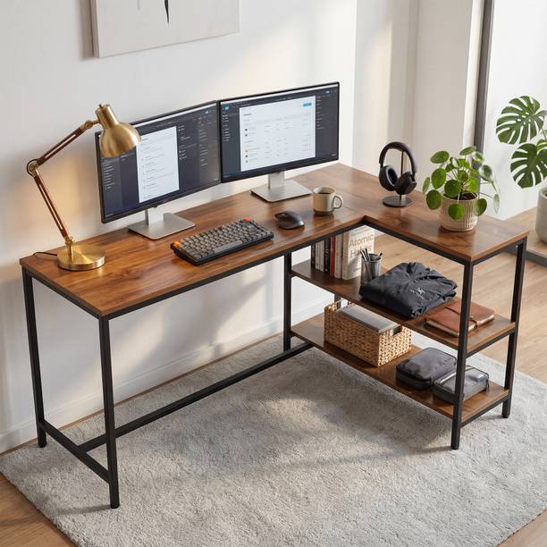 GREEN SOUL Thrive L-Shaped Study Table with Book Shelf for Home and Office Engineered Wood Multipurpose Table