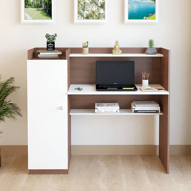 FURNEASER Florian Computer Office Desk with Book Shelf, WFH Workstation Big Table, Engineered Wood Study Table