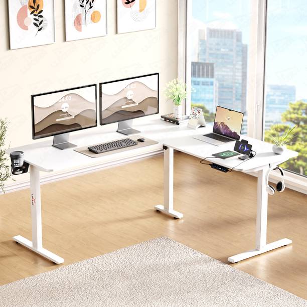 LUKZER EST-001/UC L-Shape Electric Height Adjustable Desk with USB & Type-C Engineered Wood Multipurpose Table