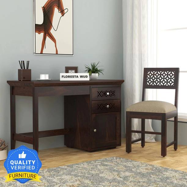 Floresta Wud Sheesham Wood Study Computer Table with Cushioned Chair Solid Wood Study Table