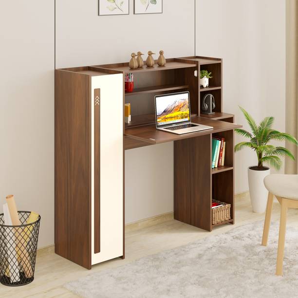 BLUEWUD Walden Computer Table for Home Office, WFH Desk with Multiple Shelves Storage Engineered Wood Study Table