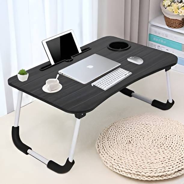 ZedZero Multipurpose Wooden Study Table With Cup Holder Foldable & Non-Slip Legs Bed Wood Portable Laptop Table