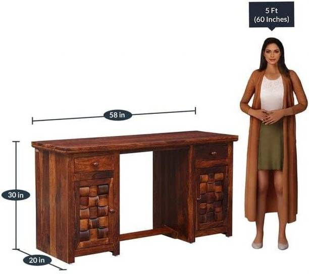 Credenza Study Table for Students Desk Writing Tables with 2 Drawer and 2 Cabinet Storage Solid Wood Multipurpose Table