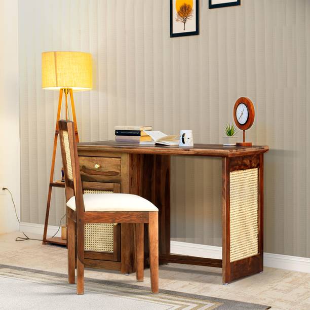 RAJWADA FURNISH Rattan Solid Wood Cane Study Table With Chair for Living Room Solid Wood Study Table