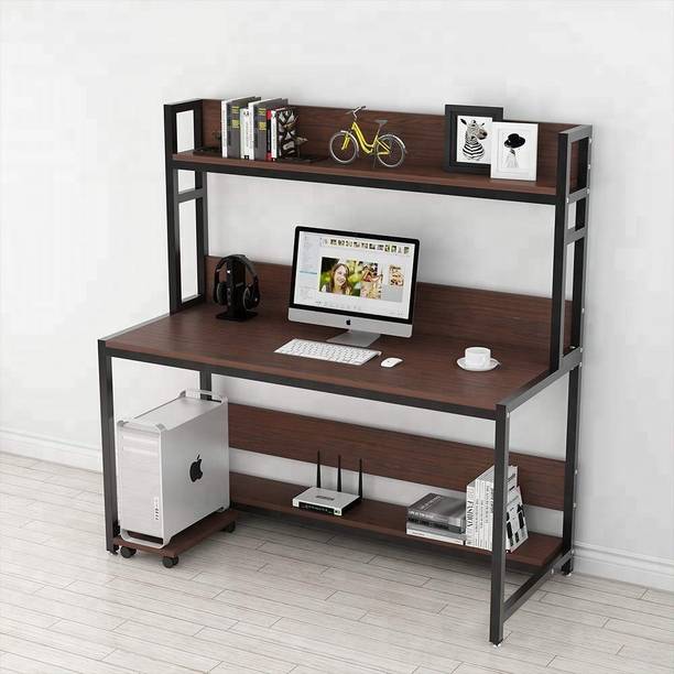 TEKAVO Multi-Layer Storage Desk, PC Laptop Open Shelf Study,--Brown (120x60x135.5 cm) Engineered Wood Office Table