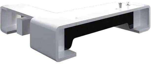 NG Decor 94.5" L-Shaped Modern Executive Desk of Right Hand with Drawers in White & Black Engineered Wood Office Table