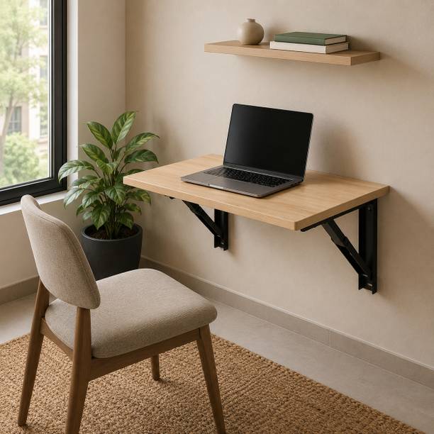 Malbro Foldable-Wall Mounted Table Wooden Study Desk 60x40 cm Space Saving Shelf Engineered Wood Study Table