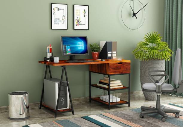 AMBICA WOODMART Solid Sheesham Wood Study Table With Storage, Computer Desk, use For Study Room Solid Wood Study Table