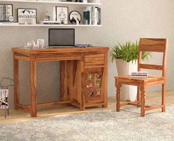 Shree Jeen Mata Enterprises Solid Wood Sheesham Wood Study Table With 1 Chair For Study Room, Office Solid Wood Study Table