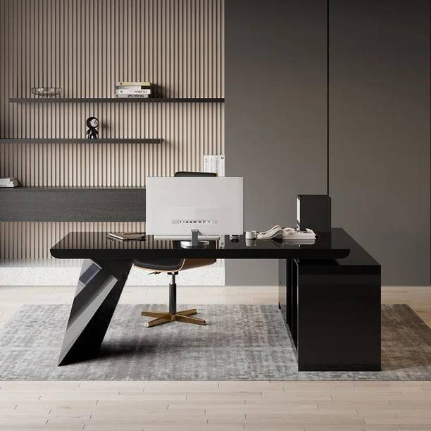 NG Decor Modern L-Shape Executive Desk Drawers & Cabinet Large Office Desk Engineered Wood Office Table