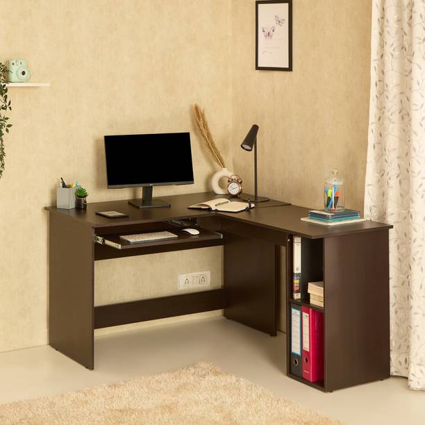 GREEN SOUL Brixton L-Shaped Corner Desk (4ft+4.5ft) With Keyboard Tray & 2 Storage Shelves Engineered Wood Multipurpose Table