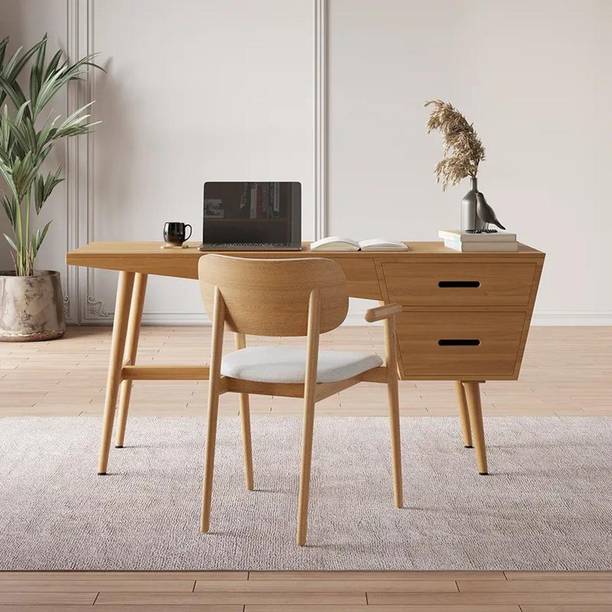 NG Decor Modern Natural Writing Desk Wooden Computer Desk with 2 Drawers 4 Legs Engineered Wood Office Table