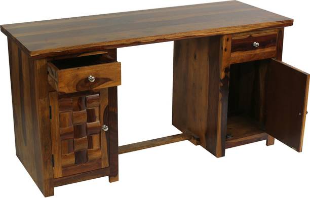 WOODSTAGE Sheesham Wood Tables with 2 Drawer and 2 Cabinet Storage for Study Room Home Solid Wood Study Table