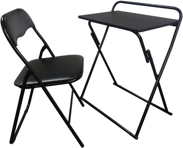 spacepanda Crispin Foldable Table and Chair Set – Portable Metal Frame, Space-Saving Design Engineered Wood Study Table
