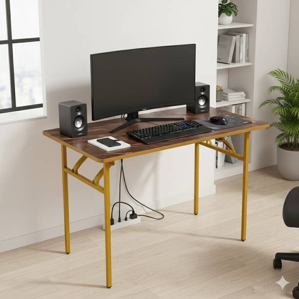 Kiara Quality First Multi-Purpose Foldable & Portable Wooden Laptop Table with Metallic Golden Leg Solid Wood Office Table