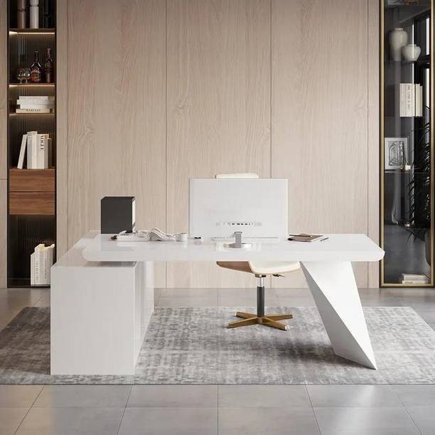 NG Decor White L-Shape Executive Desk Drawers & Cabinet Office Desk Engineered Wood Office Table