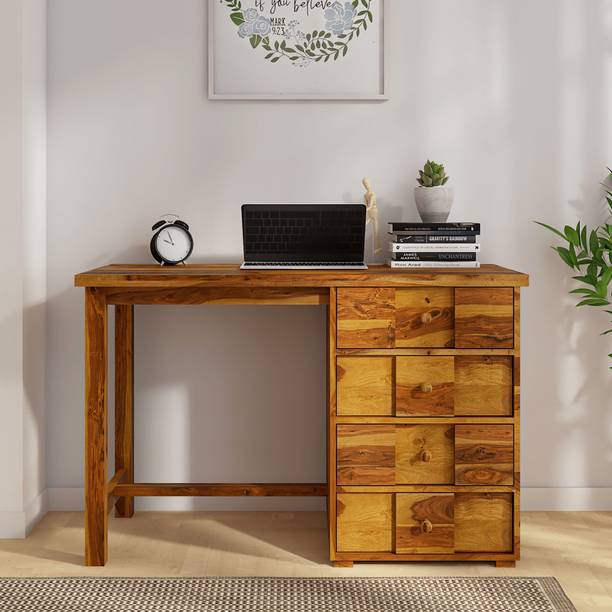 Wakeup India Muse Study Table with 4 Drawer and Leg Resting Bar, Sheesham Wood, Color Wallnut Solid Wood Study Table