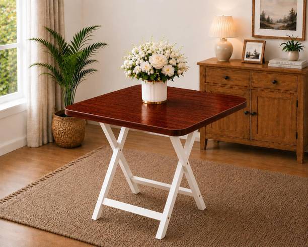 City of Akasha Foldable Multipurpose Square Table with Durable Powder Coated Living Room Engineered Wood Multipurpose Table