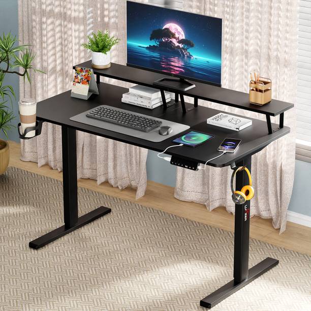 LUKZER Electric Height Adjustable Desk with USB & Type-C Work from Home Table (EST-004) Engineered Wood Office Table