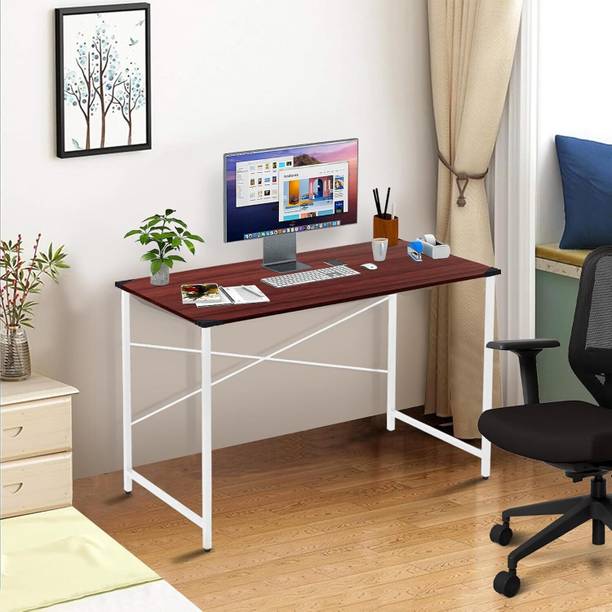 wow craft Study Table for Home | Computer Desk Brown with White Legs | 91x60x77 cm Engineered Wood Study Table