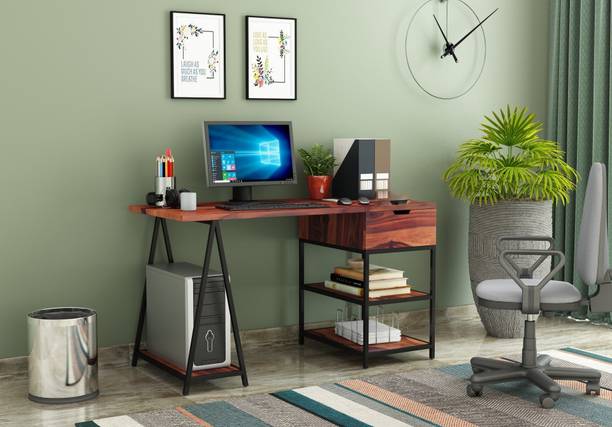 AMBICA WOODMART study table with storage, computer desk, wooden computer table, computer table Solid Wood Study Table