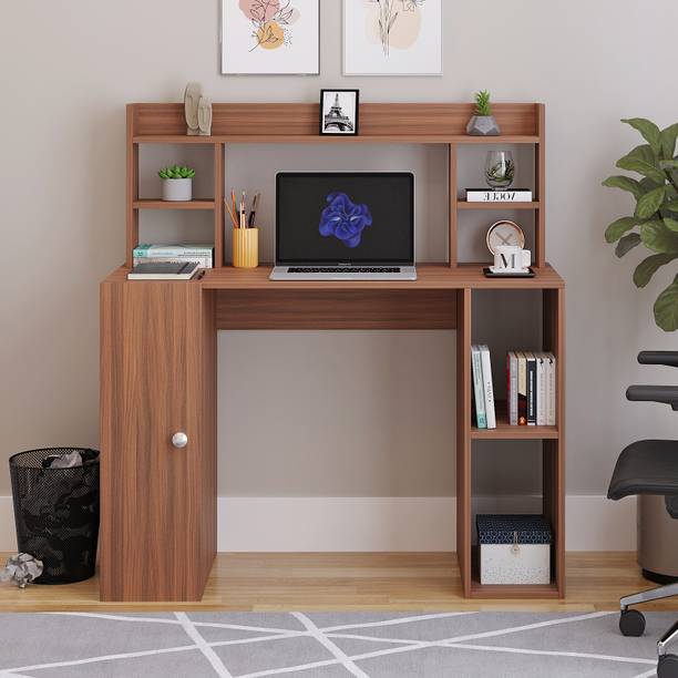 WOODWIDER Ximena WFH Computer Table & Gaming Desk with Door + Shelf, Engineered Wood Study Table