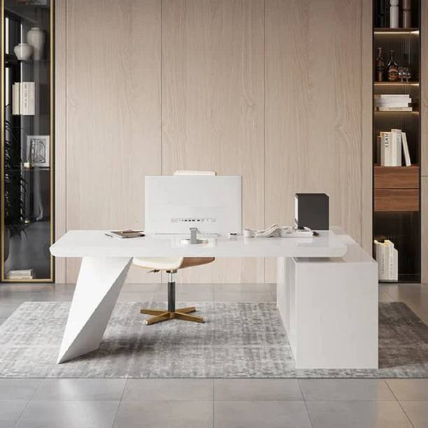 Kd Kohinoor Décor Modern White L Shape Executive Desk Drawers Set & Cabinet Large Office Desk Engineered Wood Office Table