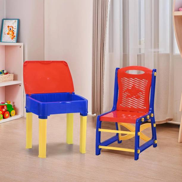 KUBER INDUSTRIES Collapsible Study Table & Chair Set With Storage For Stationary | Red & Blue Plastic Study Table