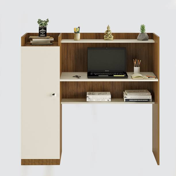 FURNEASER Florian Computer Office Table with BookShelf, WFH Workstation Desk, Engineered Wood Study Table