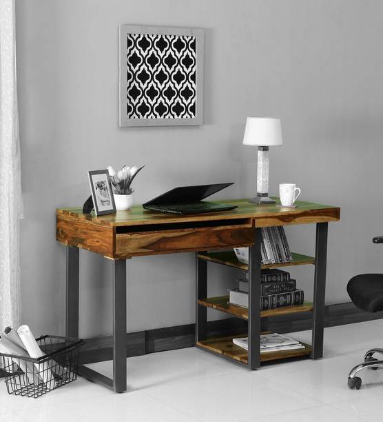 DEMIWALL Writing/Study/Computer Table/Desk for Home/Office/Shop(3 Shelf, 1 Keyboard Tray) Solid Wood Study Table
