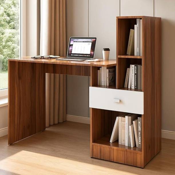 CREATIVE QUBE Engineered Wood Zuno Desk Table with Open Shelves & Drawer | Engineered Wood Study Table