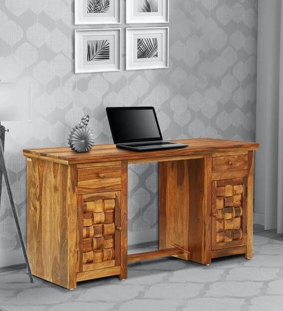 Wopno Furniture Pure Sheesham Wooden Study Desk Table With Drawer & Cabinet For Student & Adults Solid Wood Study Table