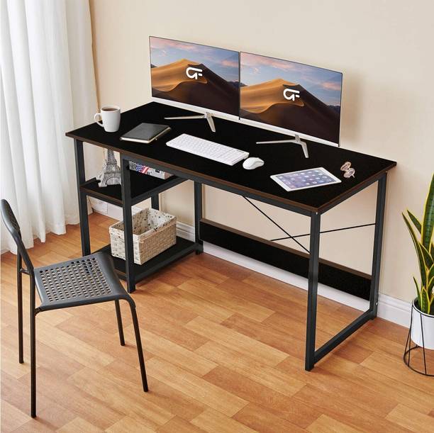 KAWACHI Home Office Writing Table with 2-Tier Reversible Storage Shelves Laptop Study Gaming Desk Workstation Engineered Wood Office Table