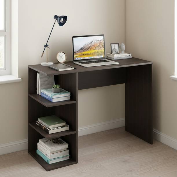 FURNEASER Qualish Computer Table with 3 Shelves, Workstation WFH Table, Engineered Wood Study Table