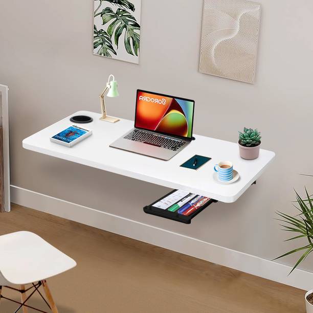 wow craft Wall-Mounted Foldable Study Table with Drawer & Cup Holder – 31x18.5 Inch Engineered Wood Study Table