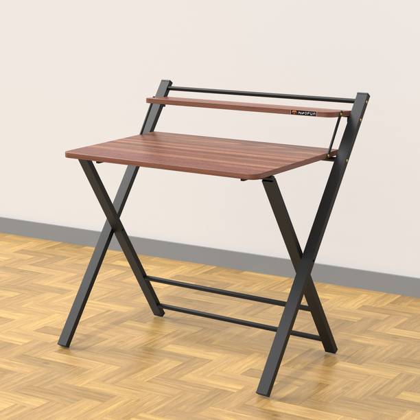 InnoFur Meleti Corner Rounded Folding Table Laptop Desk With Shelf for Home and Office Engineered Wood Study Table