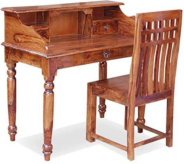 UrbonArts Triple Drawer Study Table for Study, Office, Laptop, Study Room, Wooden Desk Solid Wood Study Table
