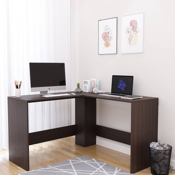 FURNEASER Everino L Shape Computer Table, Workstation WFH Table Study Desk, Engineered Wood Office Table