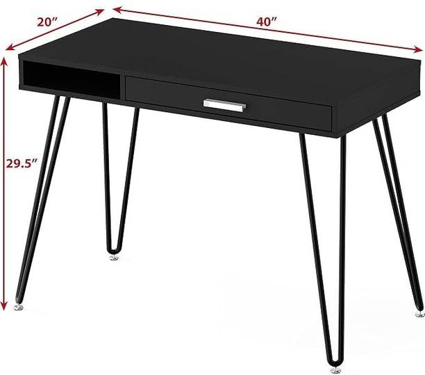 GF Furniture Modern Study Desk with Drawer & Open Shelf, Black Finish Solid Wood Multipurpose Table