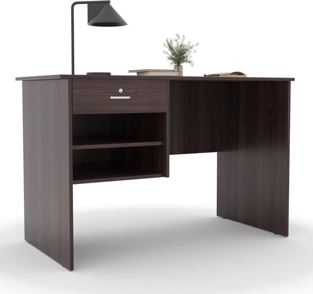 CREATIVE QUBE Verto Study & Office Table with Smooth Lockable Drawer and 2 Shelves for Storage Engineered Wood Office Table