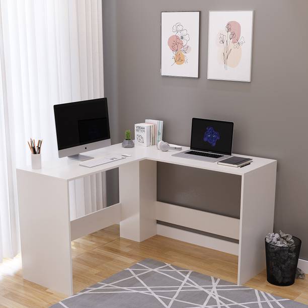 FURNEASER Everino L Shape Computer Table, Workstation WFH Table Study Desk, Engineered Wood Office Table