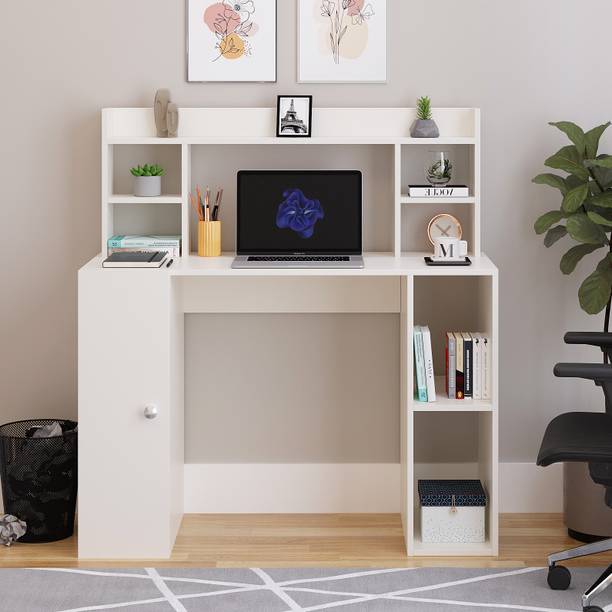 WOODWIDER Ximena WFH Computer Table & Gaming Desk with Door + Shelf, Engineered Wood Study Table