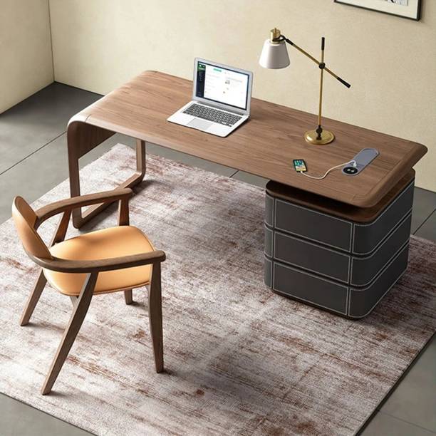 NG Decor Modern Wooden Executive Office Desk with 3 Drawer Storage & Cable Port Engineered Wood Office Table