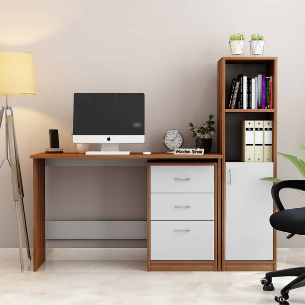 Wooden Street Calisto Engineered Wood Study Table (Exotic Teak Frosty White) Engineered Wood Study Table