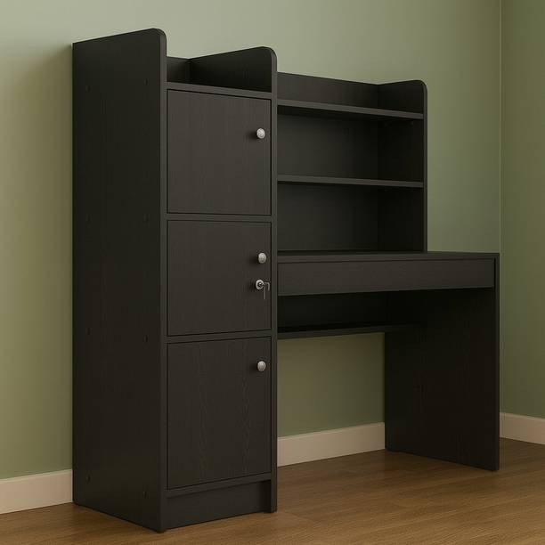 neuspace Phoenix 3 Door Computer Office Table with BookShelf Engineered Wood Study Table