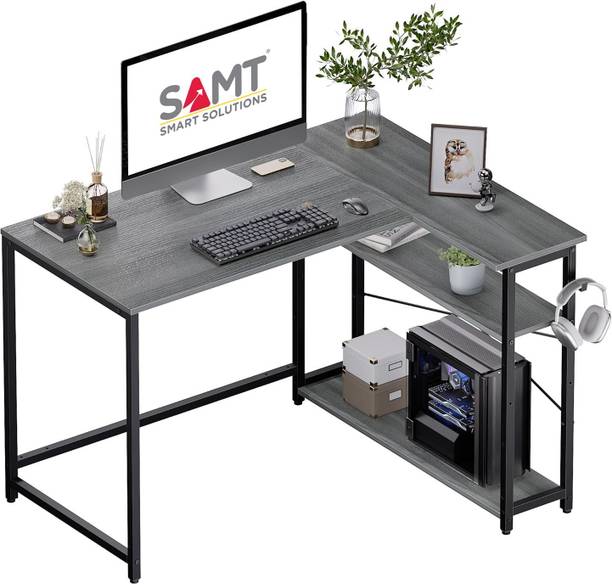 SamT Reversible L-Shaped Computer Desk with Shelves | Home Office MDF Workstation Engineered Wood Study Table