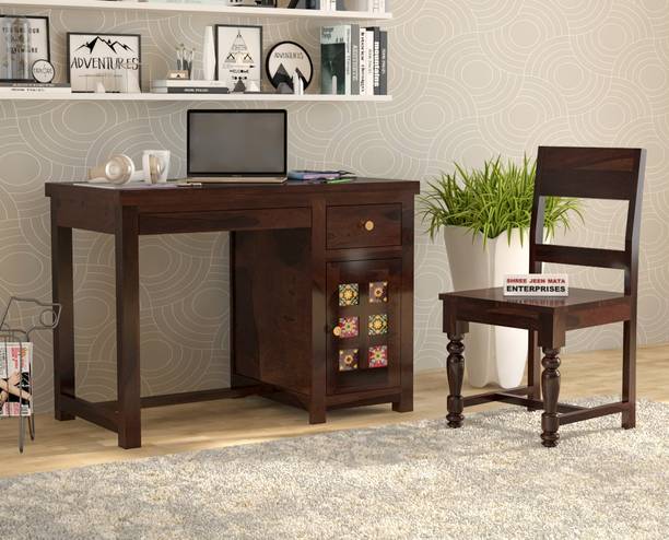 Shree Jeen Mata Enterprises Solid Wood Sheesham Wood Study Table With 1 Chair For Study Room, Office Solid Wood Study Table