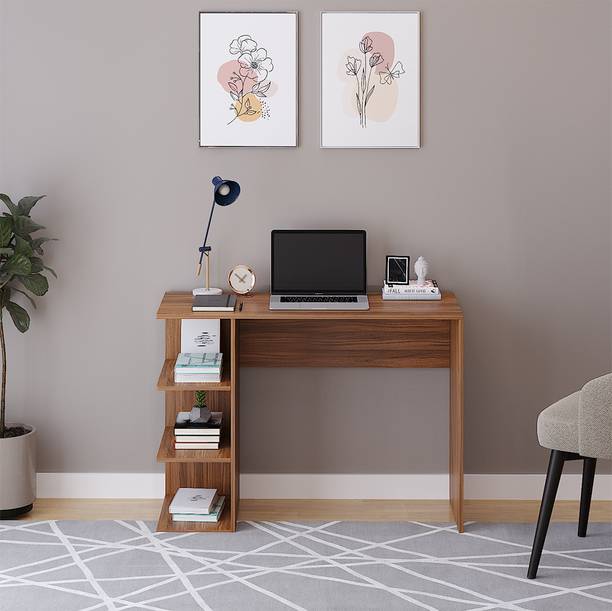 FURNEASER Qualish Office Desk, Computer Table | WFH Desk | Gaming Table With 3 Shelf | Engineered Wood Study Table